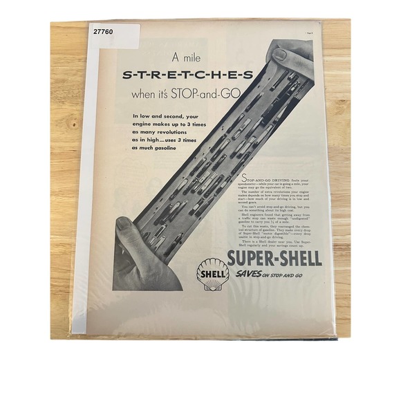 Vintage 1940s-50s Original Magazine Ad Shell Gasoline Super-Shell - Picture 1 of 2